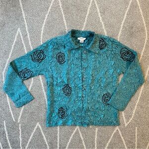 Dorman Teal Crinkle Button up Jacket with Rosettes